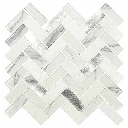 MSI Bytle Bianco Herringbone SAMPLE Textured Multi-Surface Mesh-Mounted Mosaic Tile ZOR-MD-0304-SAM